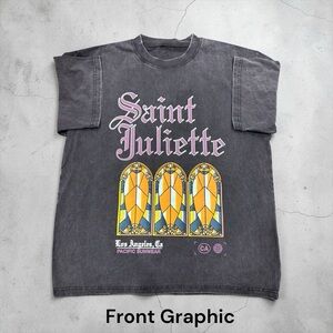Pacific Sunwear Saint Juliette Graphic Tee in Charcoal with Pink and Yellow